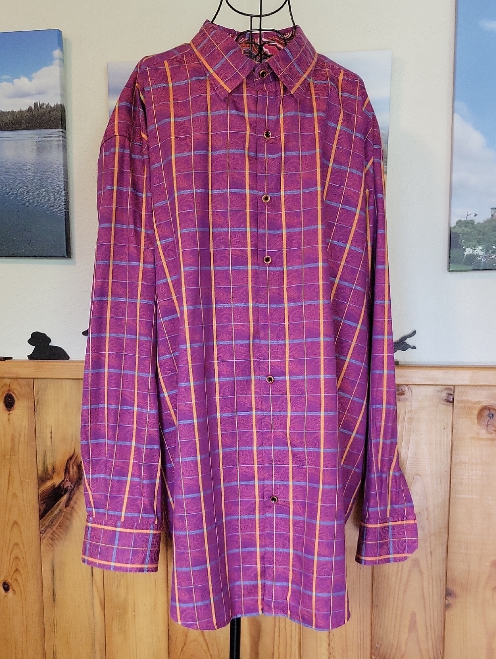 Robert Graham Purple Plaid Button-Down Shirt with Yellow Accents